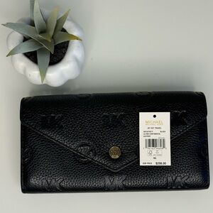NEW Michael Kors Jet Set Large Black Envelope Continental Clutch Wallet NWT